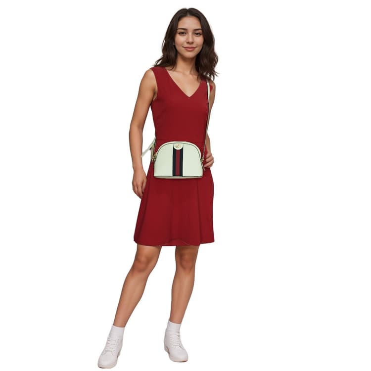 Gucci Ophidia Small Dome Shoulder Bag in White Leather-Hover-Image