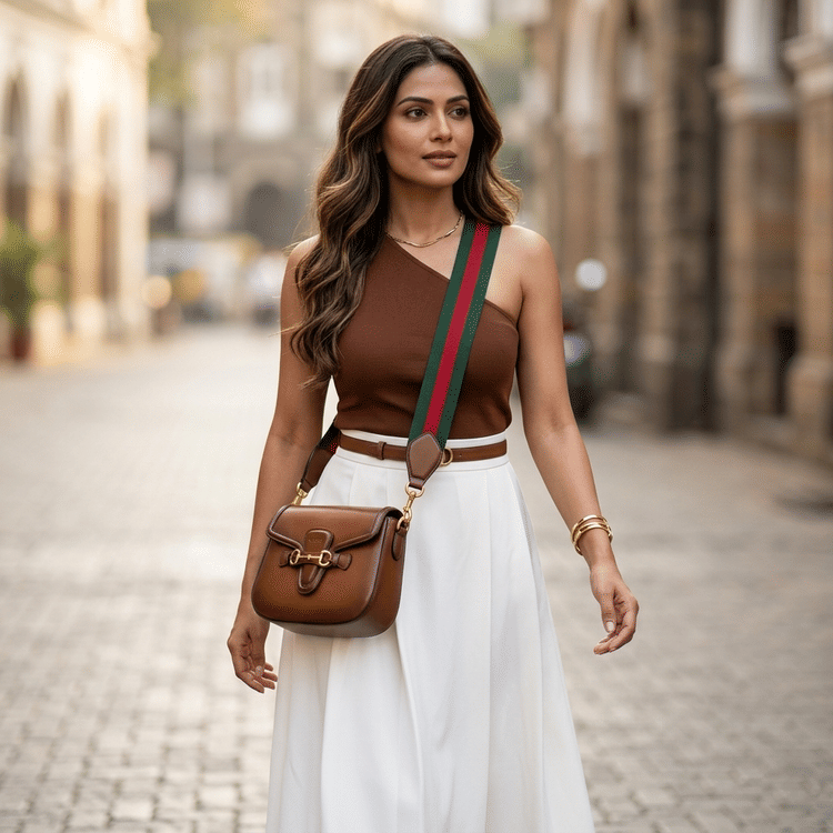 Gucci Lady Web Shoulder Bag With Leather Strap-Hover-Image