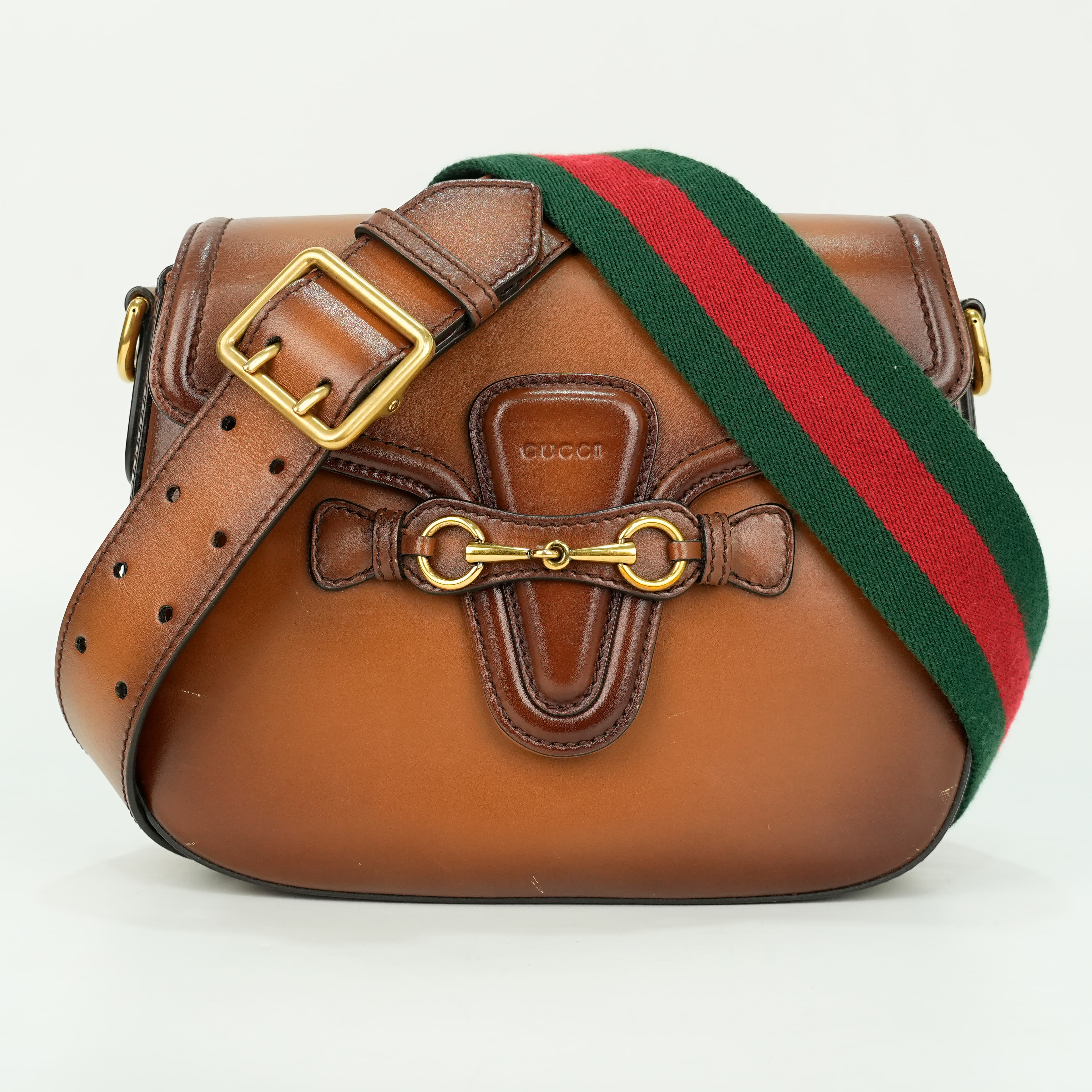 Gucci Lady Web Shoulder Bag With Leather Strap