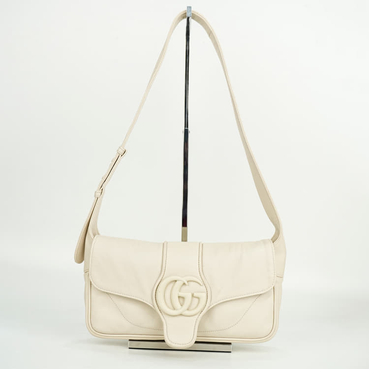 Gucci Aphrodite Small Shoulder Bag In White Leather-Hover-Image
