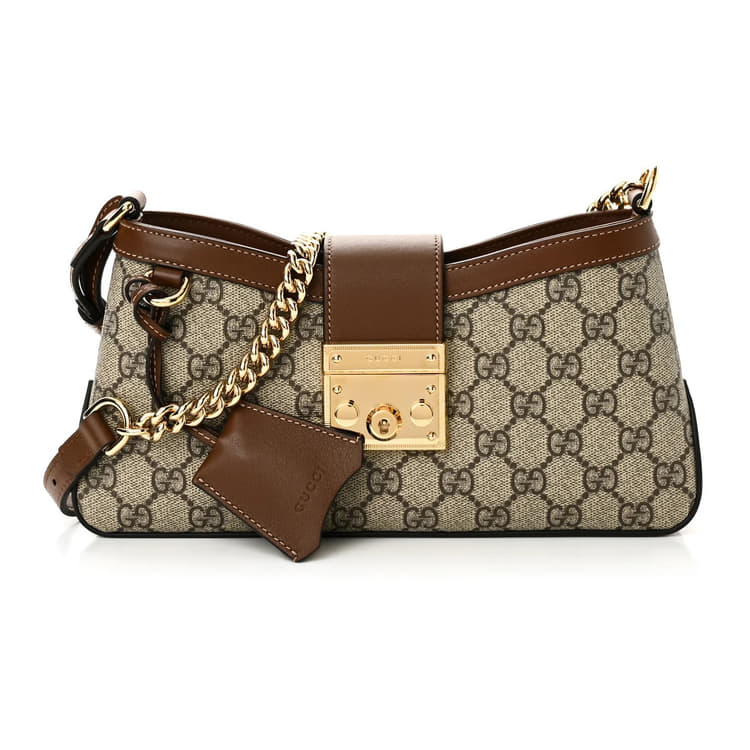 Gucci GG Supreme Monogram Calfskin Small Padlock Chain Shoulder Bag Beige Ebony Brown Sugar-Hover-Image