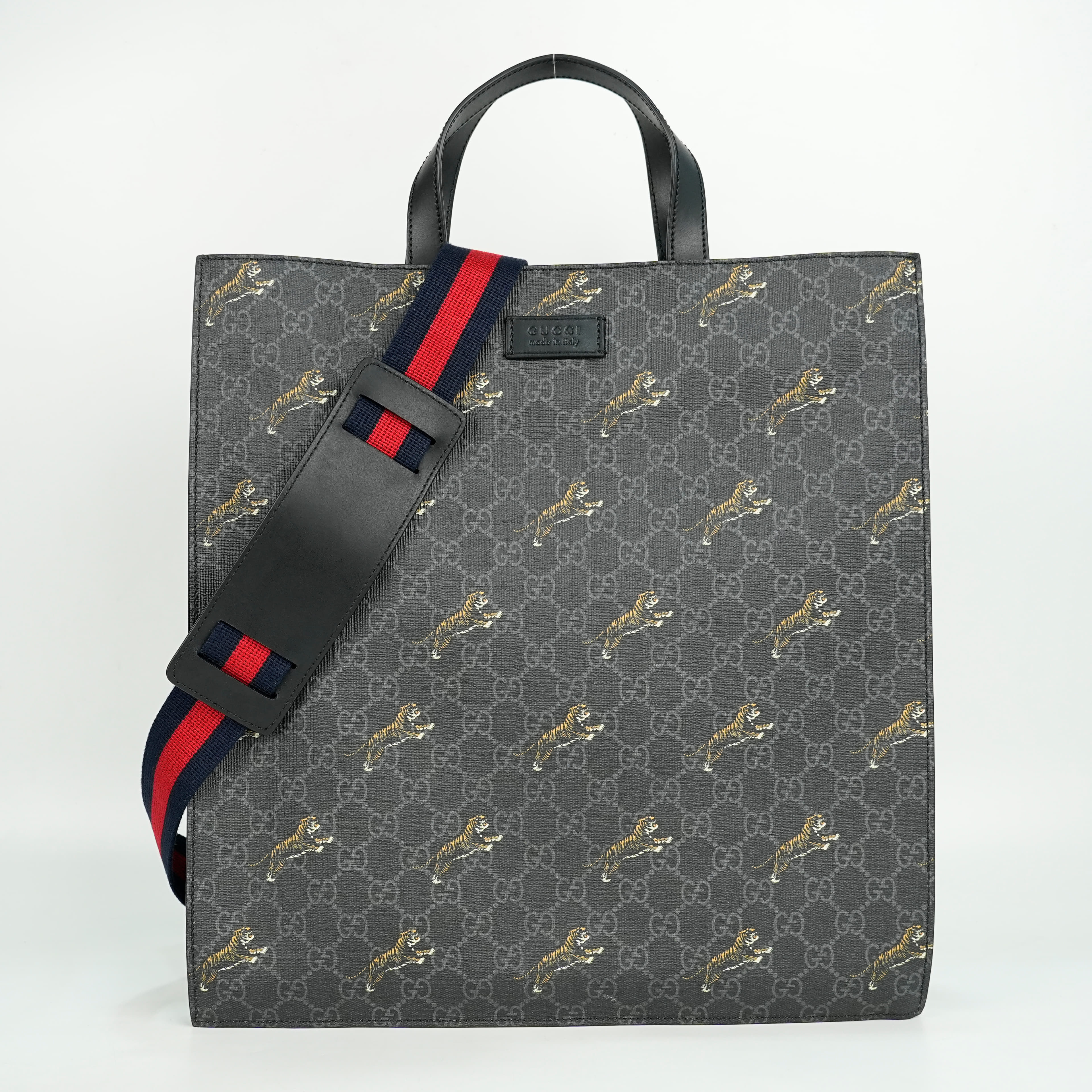 Gucci Black GG Supreme Canvas Tiger Print Vertical Tote