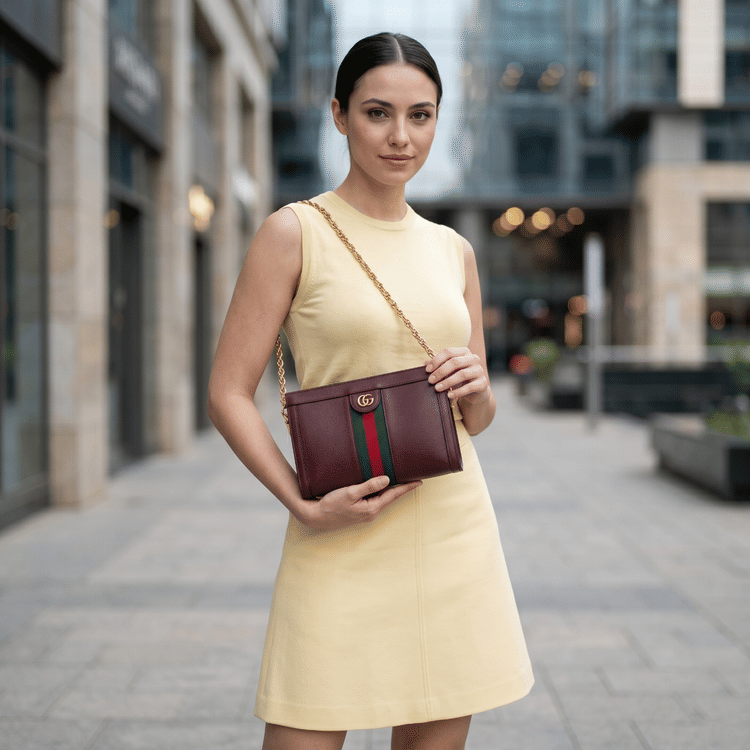 Gucci GG Small Ophidia Chain Bag in Burgundy-Hover-Image