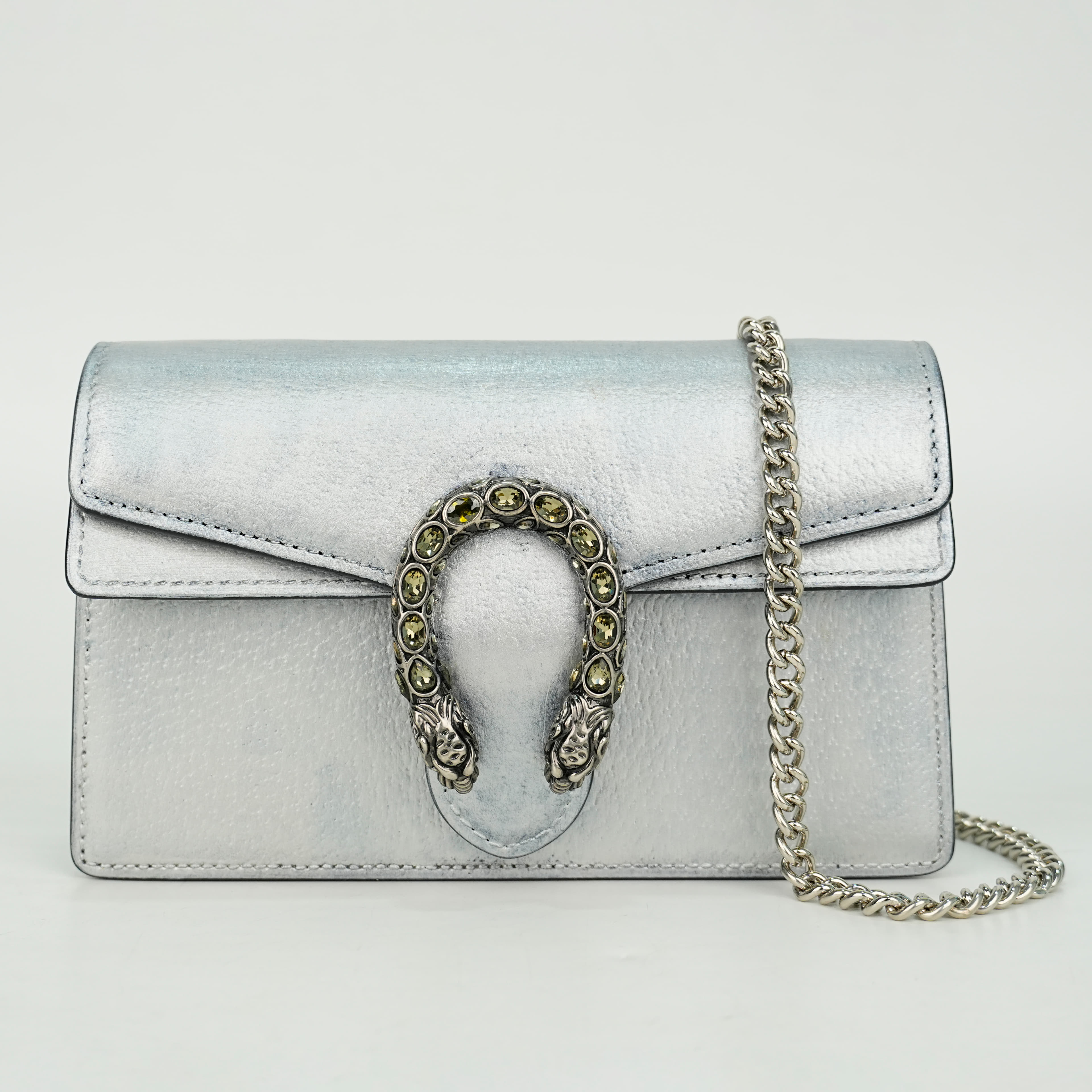 Gucci Silver Leather Super Mini Dionysus Shoulder Bag(Refurbished)