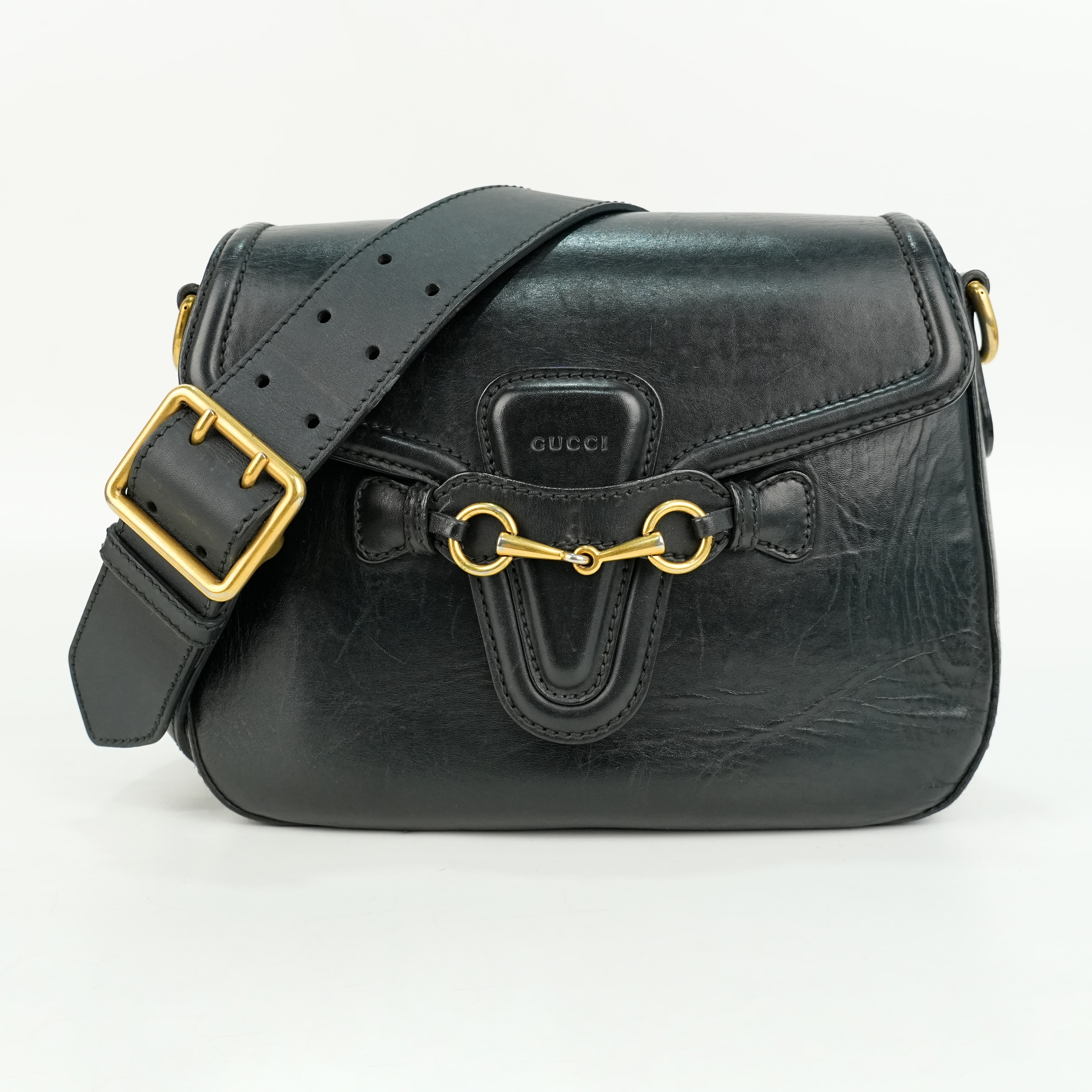 Gucci Black Smooth Calfskin Leather Medium Lady Web Shoulder Bag