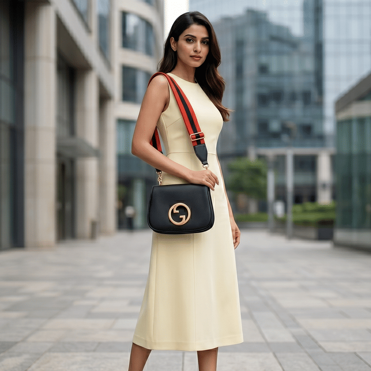 Gucci Roxy Calfskin Blondie Chain Shoulder Flap Bag Black-Hover-Image