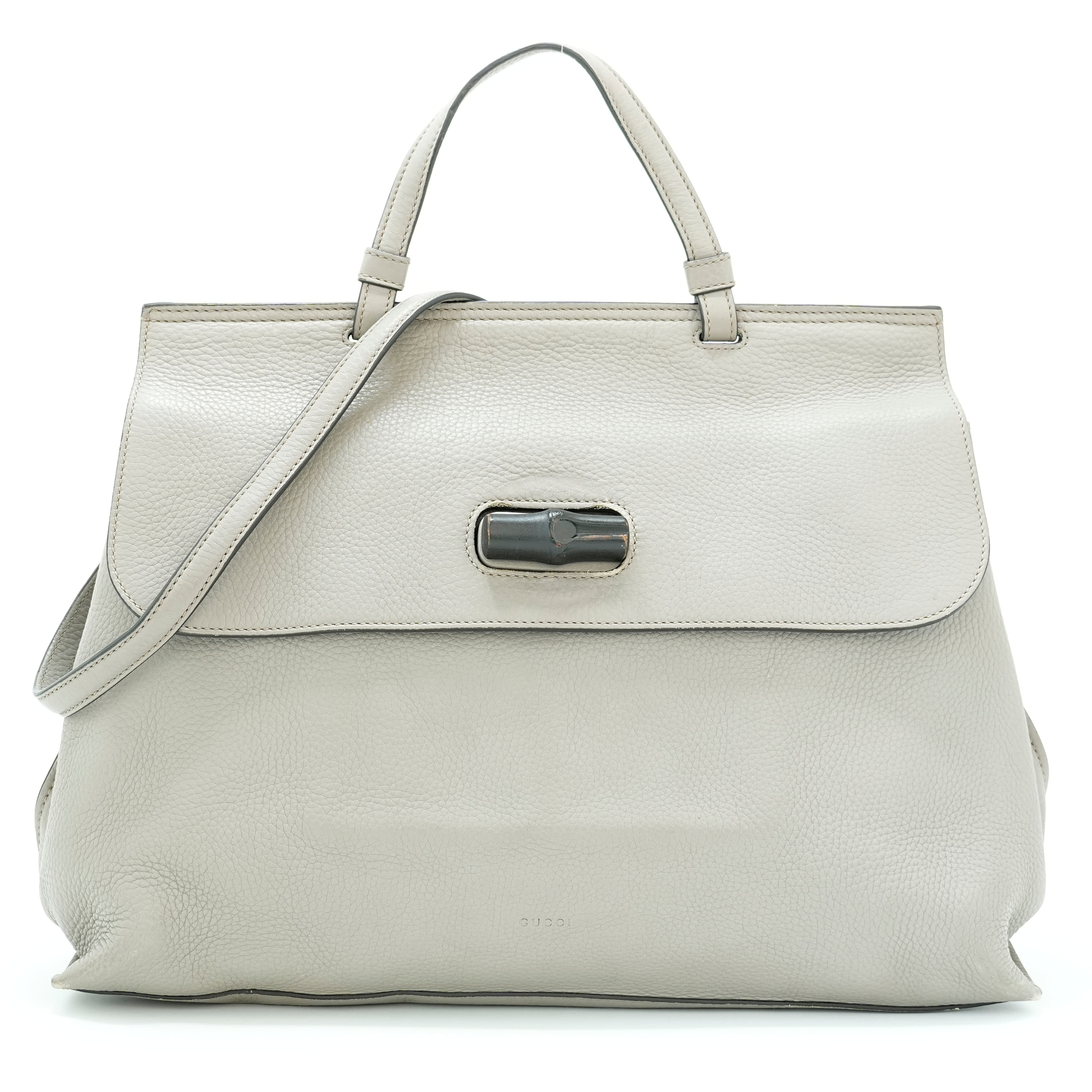 Gucci Grey Leather Large Bamboo Daily Top Handle Bag