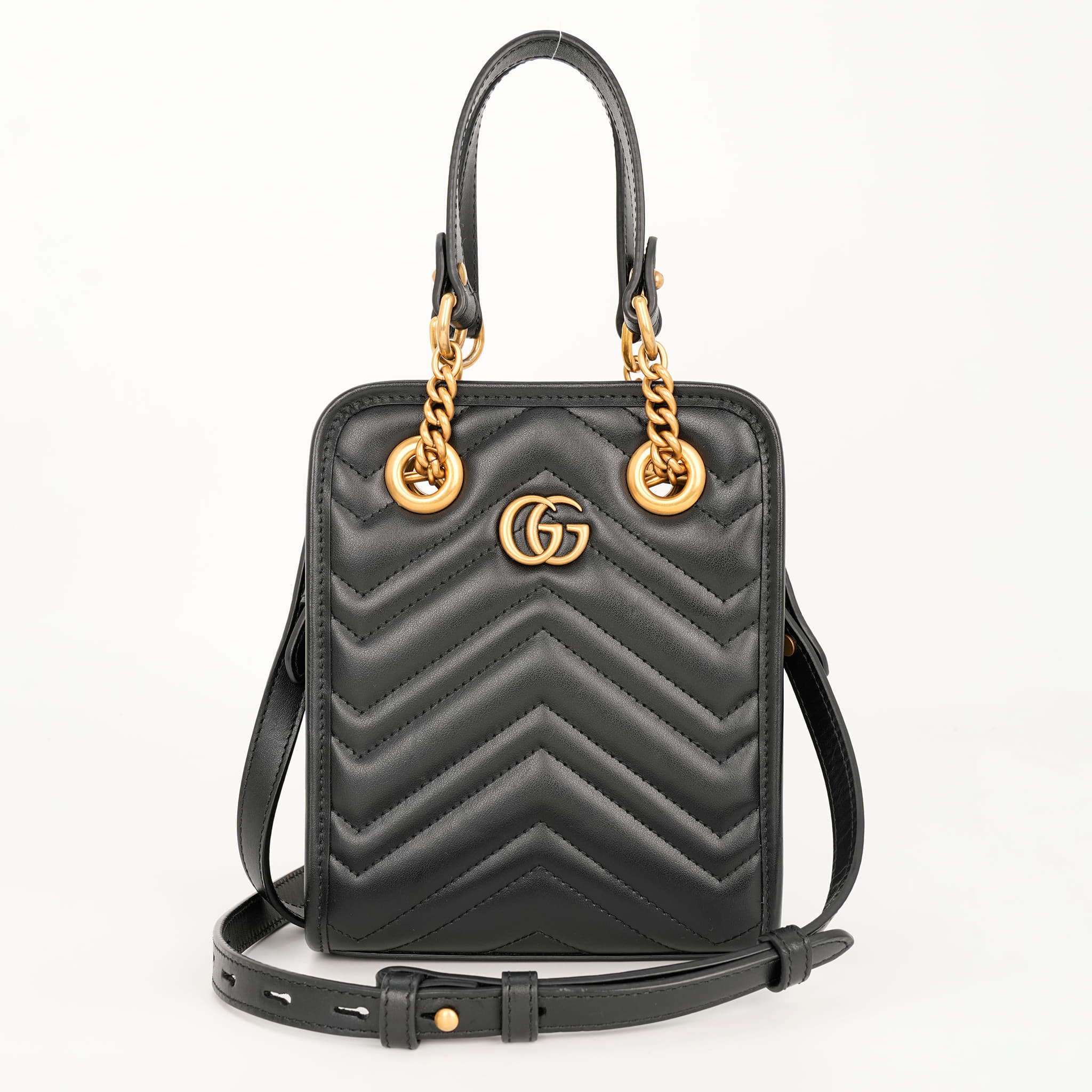 Gucci GG Marmont Matelassé mini tote in black chevron leather