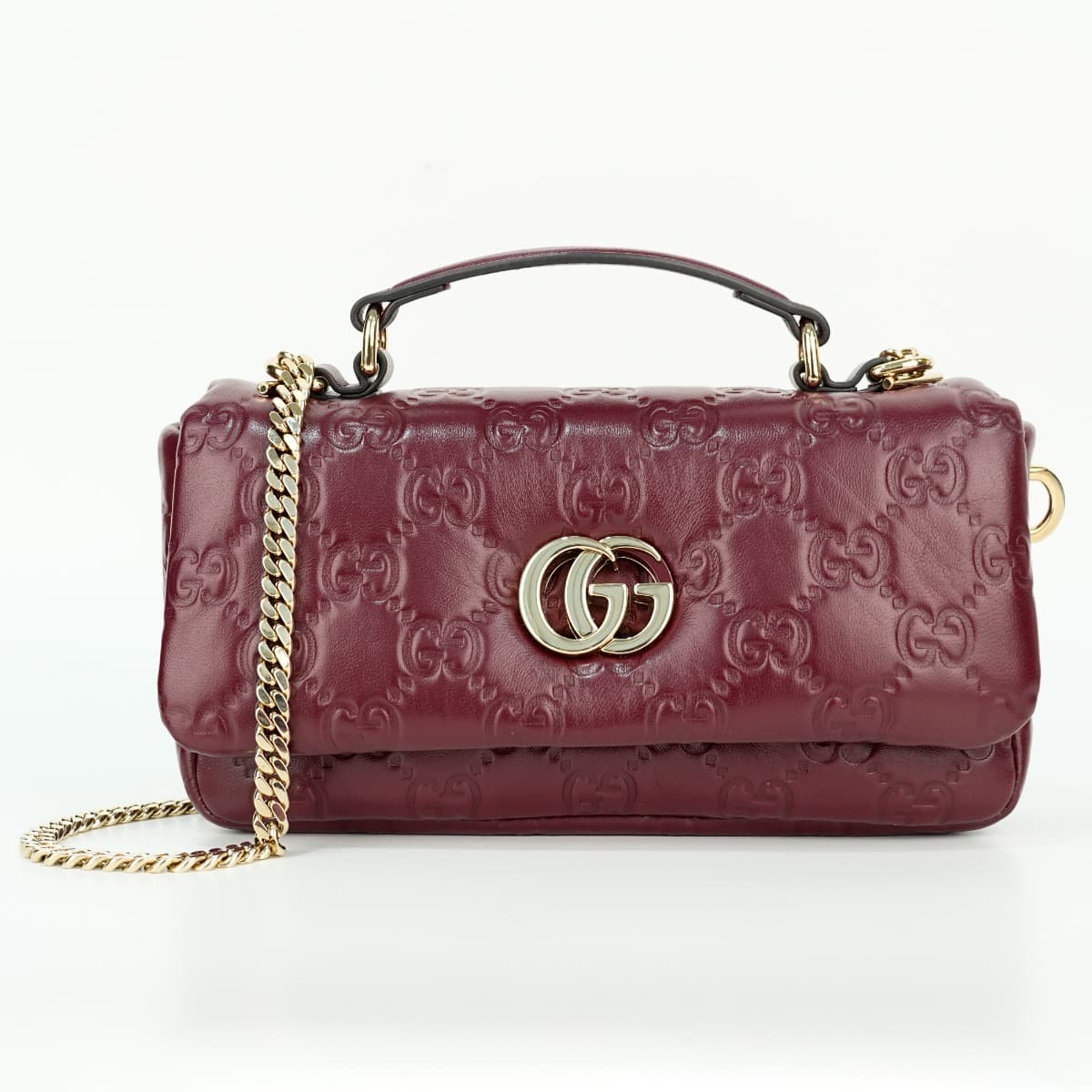 Gucci Women's Red GG Milano Mini Debossed Leather Shoulder Bag