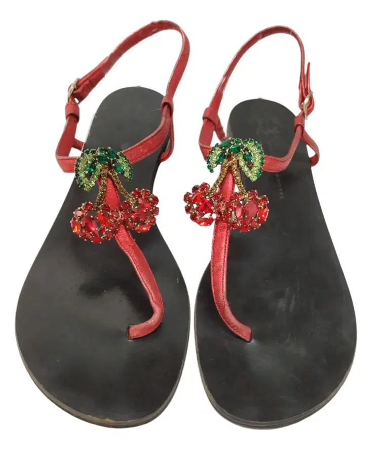 Size 38 - Giuseppe Zanotti Crystal Cherry Embellishment Flat Sandals-Hover-Image
