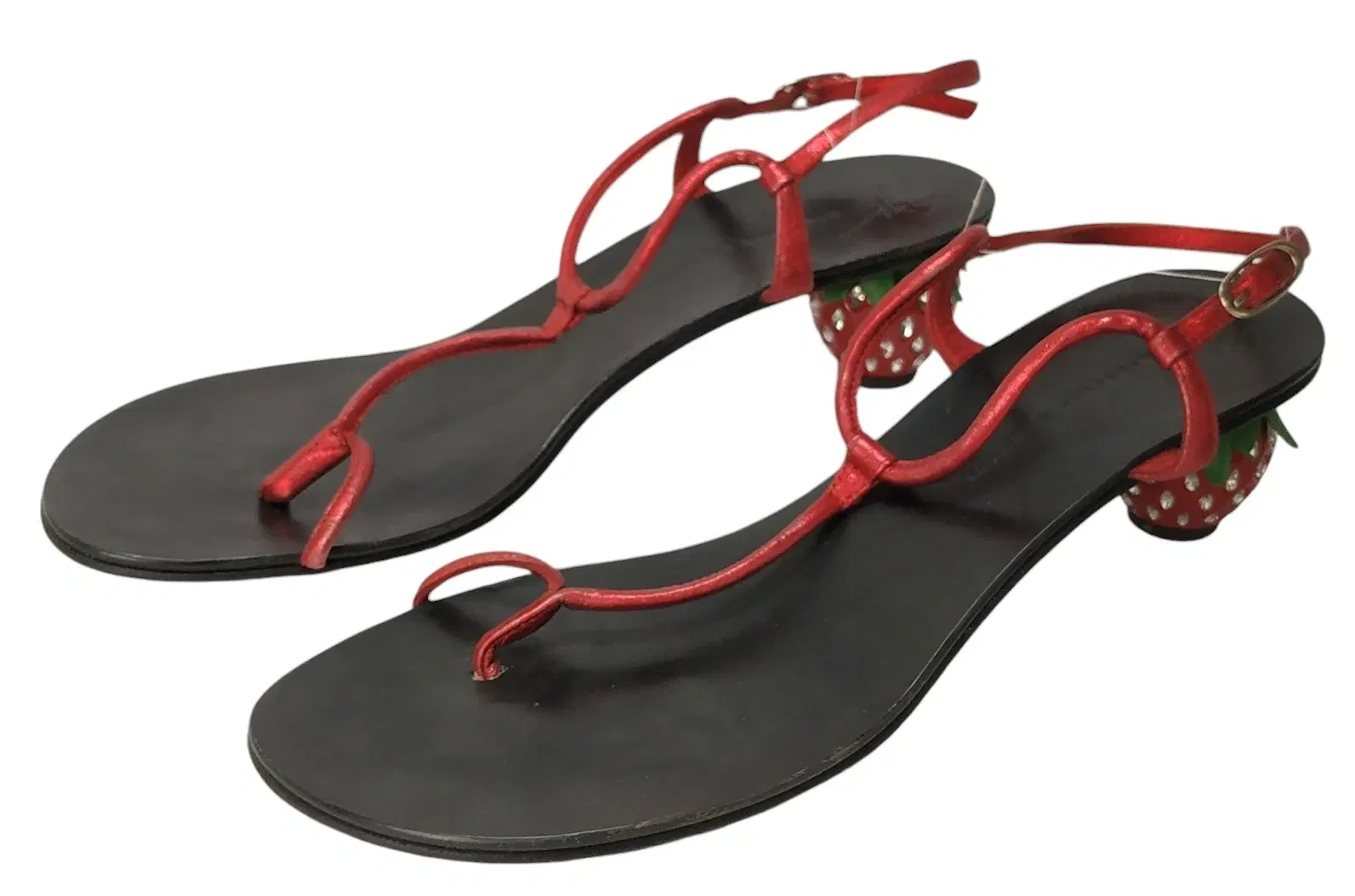 Size 38 - Giuseppe Zanotti Black Leather Strawberry Heels Sandal