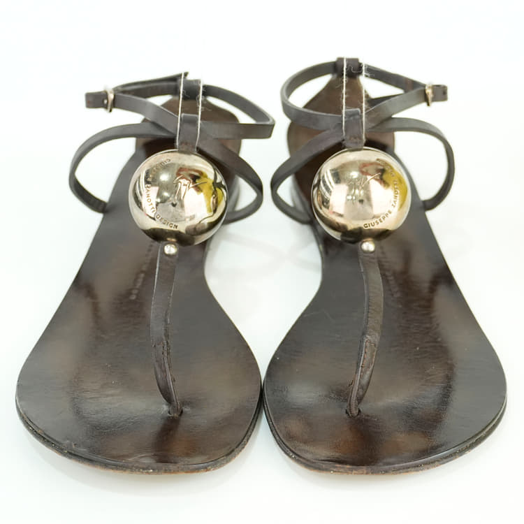 Size 40 - Giuseppe Zanotti Logo-Ball Ornament Flat Sandals In Black Strap-Hover-Image