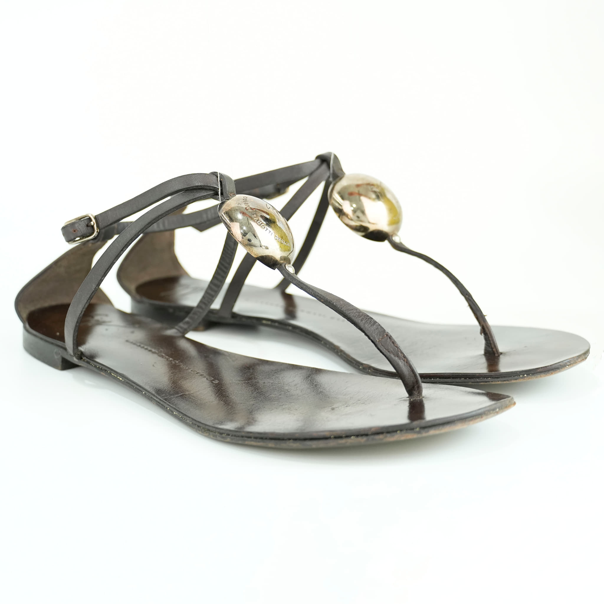 Size 40 - Giuseppe Zanotti Logo-Ball Ornament Flat Sandals In Black Strap