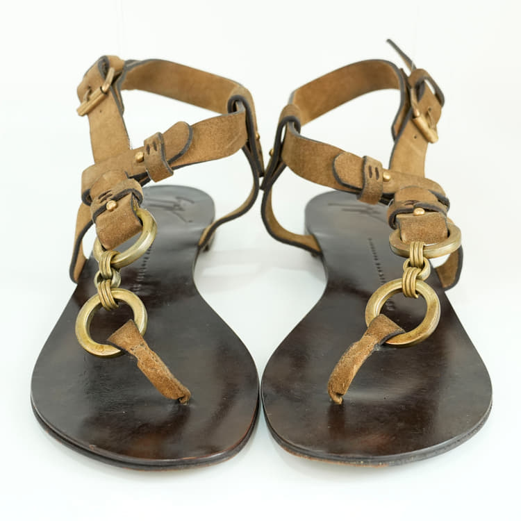 Size 40 - Giuseppe Zanotti brown leather ring-detail sandals-Hover-Image