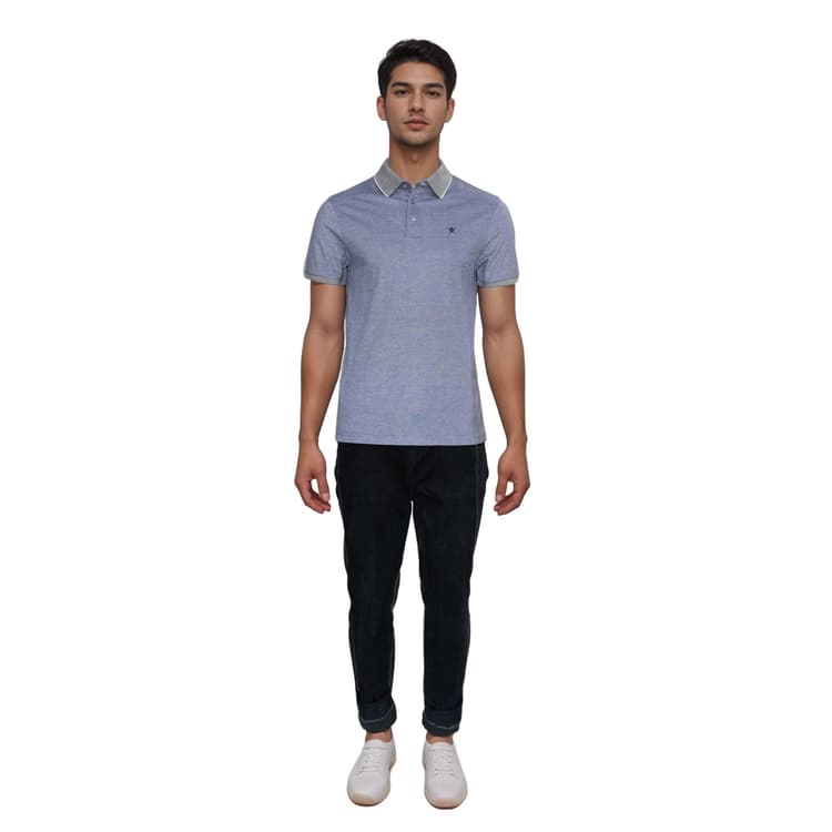 Hackett London Slim Fit Polo Shirt HM561516 595 Oxford Pique Navy-Hover-Image