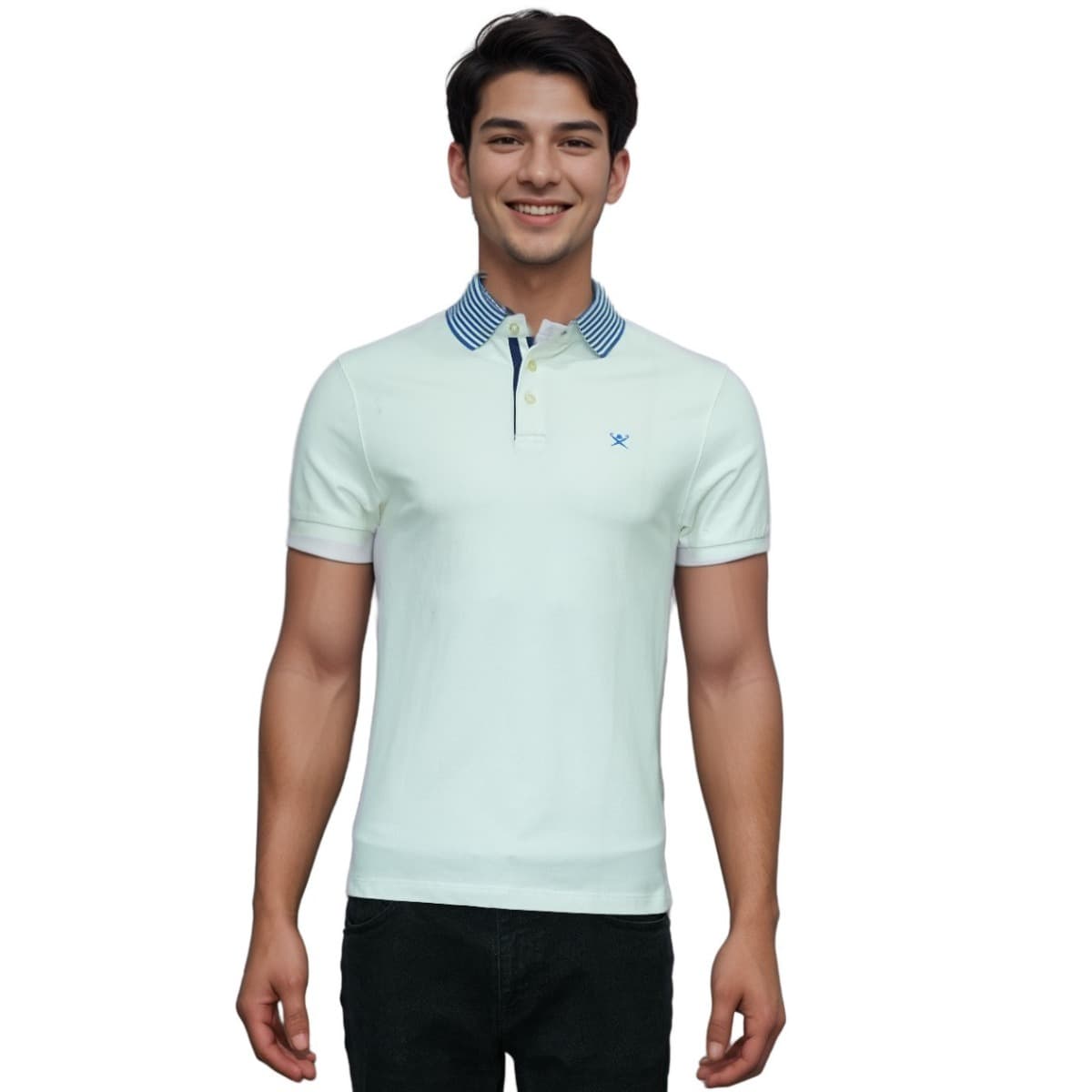 Hackett London Stripe Collar Off White Polo Shirt (HM561233 803)