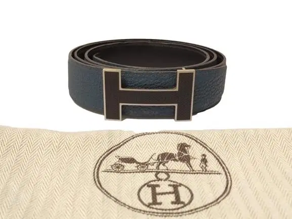 Hermes H Guillochee Buckle Reversible Leather Belt