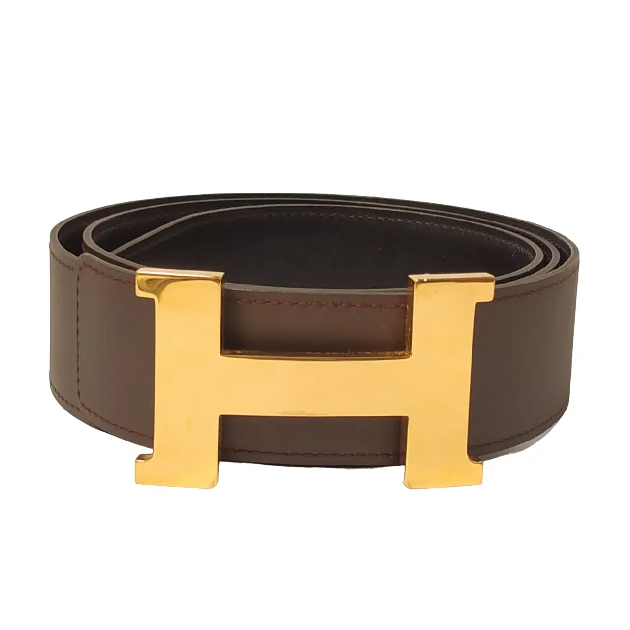 Hermes H Gold Buckle Reversible Leather Belt