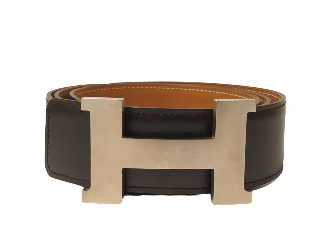 Hermes H Silver Buckle Reversible Leather Belt