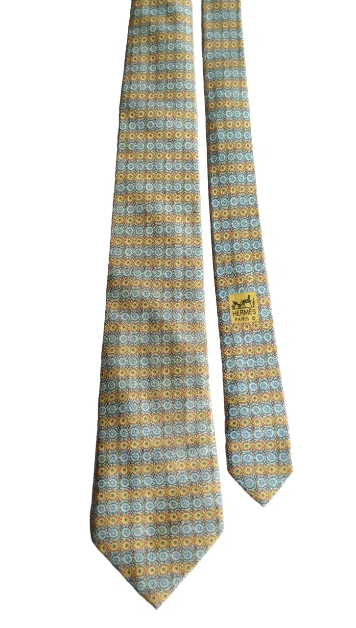Hermes 7700 Yellow & Blue Silk Tie