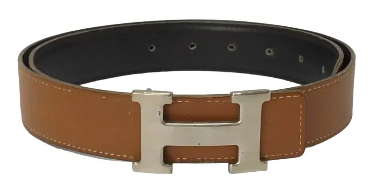 Hermes Brown Togo Leather H Buckle Reversible Belt-Hover-Image