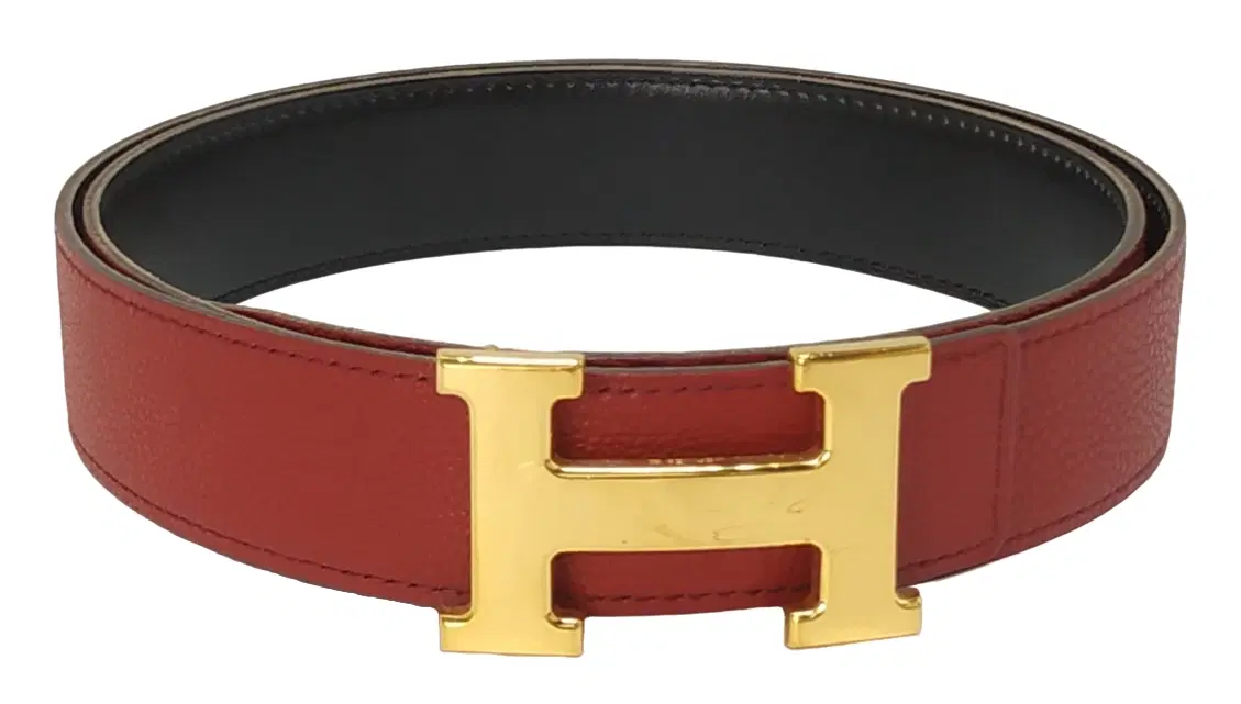 Hermes Red Leather Constance H Buckle Reversible Belt
