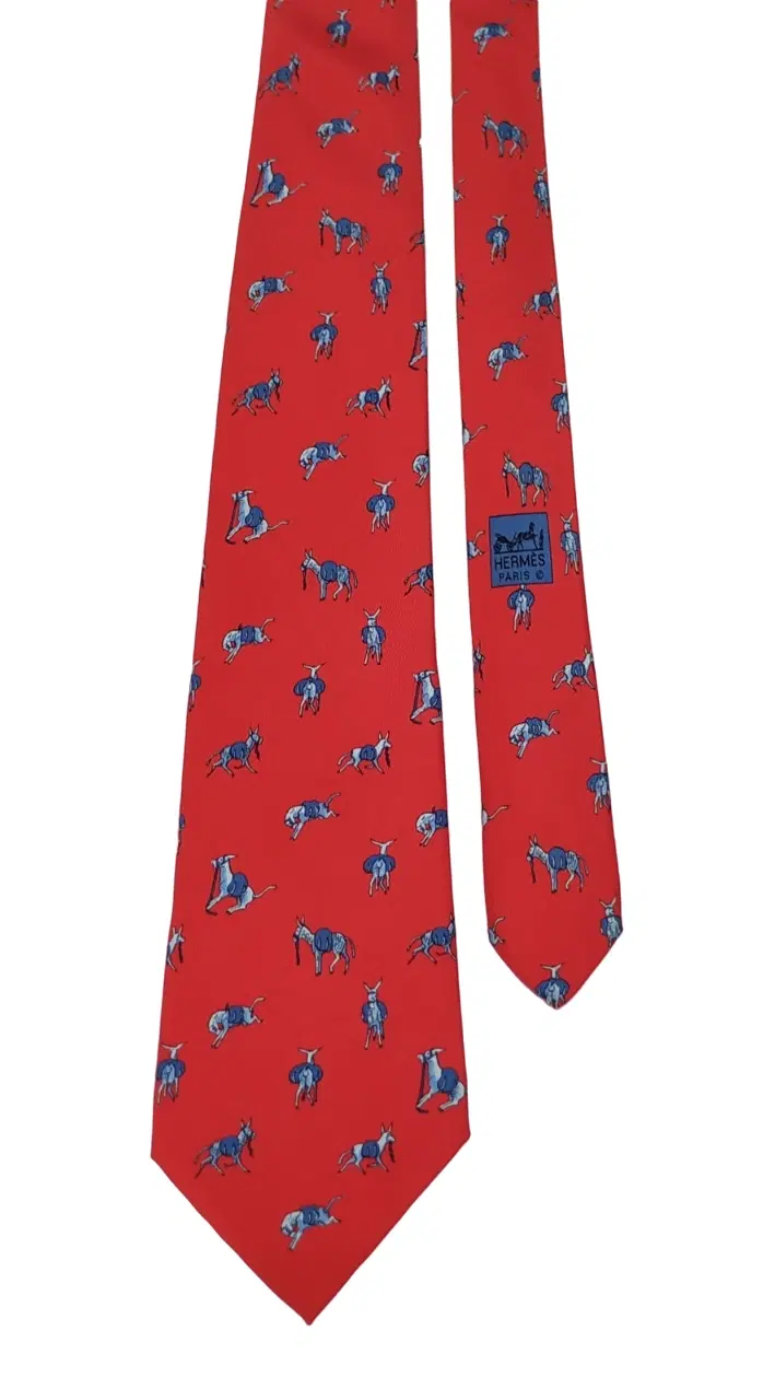 Hermes Red Silk Tie-Hover-Image