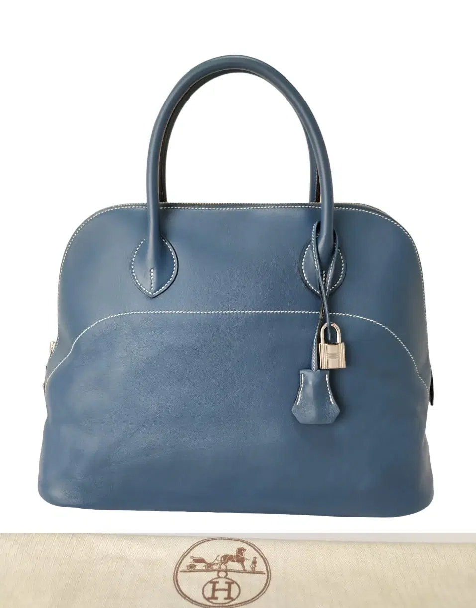 Hermes Blue Jean Clemence Leather Bolide Travel Handbag