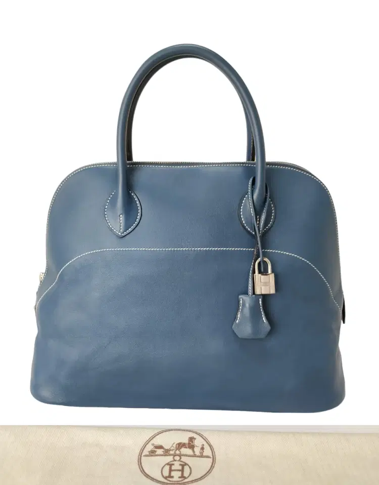 Hermes Blue Jean Clemence Leather Bolide Travel Handbag-Hover-Image