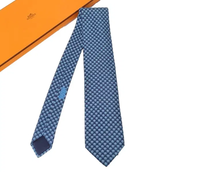 Hermes Blue Silk Tie-Hover-Image