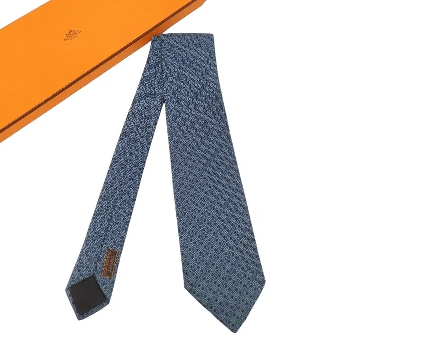 Hermes Blue Patterned Silk Tie