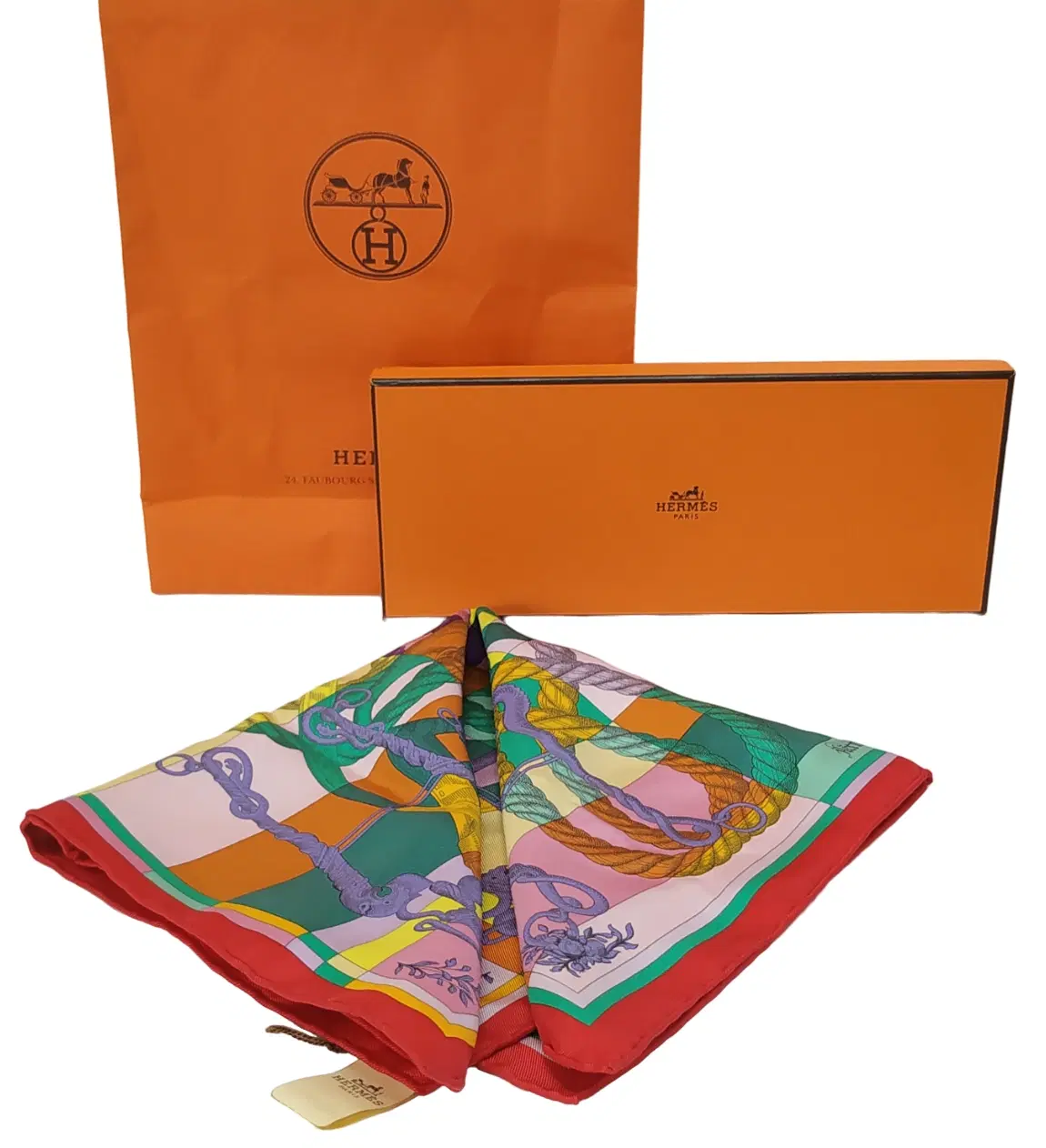 Hermes 2016 Red Pink Turquoise Della Cavalleria By Virgnie Jamin Gavroche Pocket Scarf
