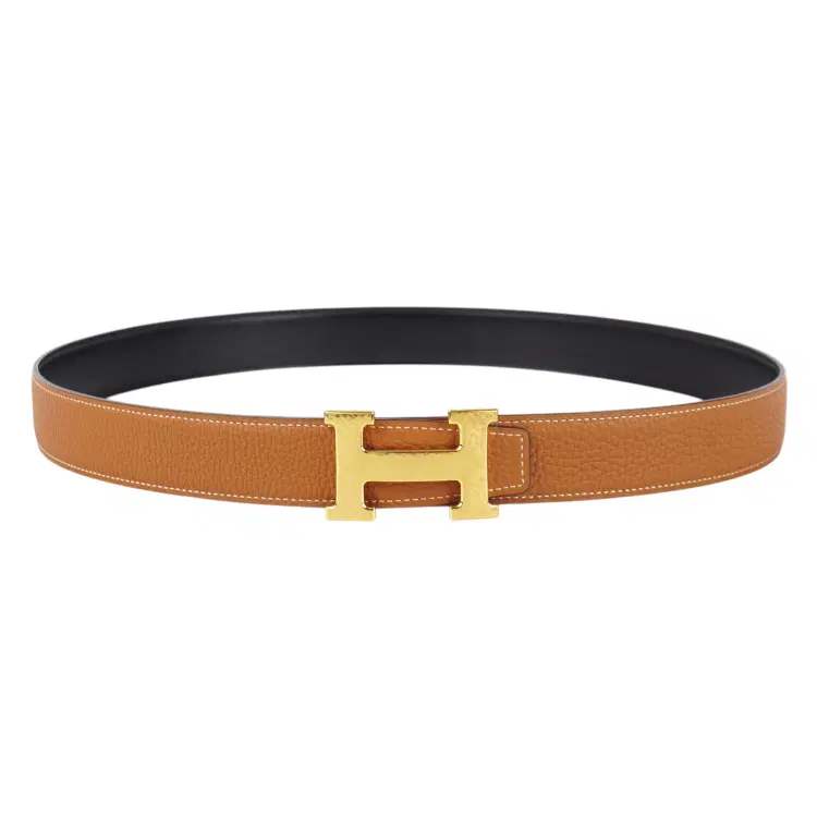 Hermes Brushed Yellow Gold Plated Men's Belt-Hover-Image