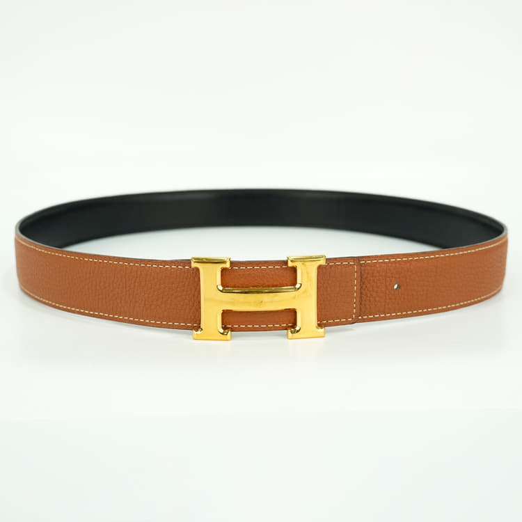 Hermes Black and Brown Leather H Buckle Reversible Belt-Hover-Image