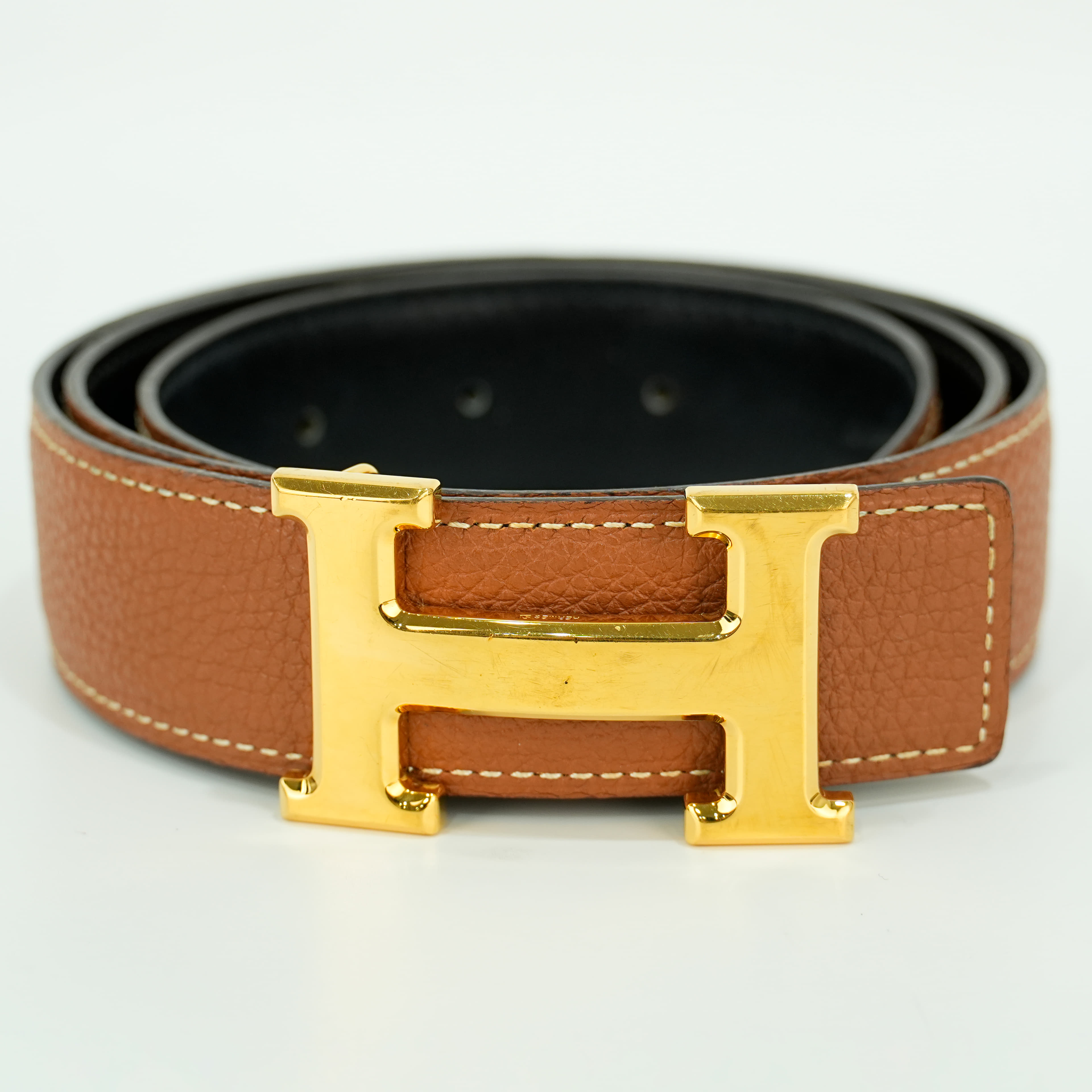 Hermes Black and Brown Leather H Buckle Reversible Belt