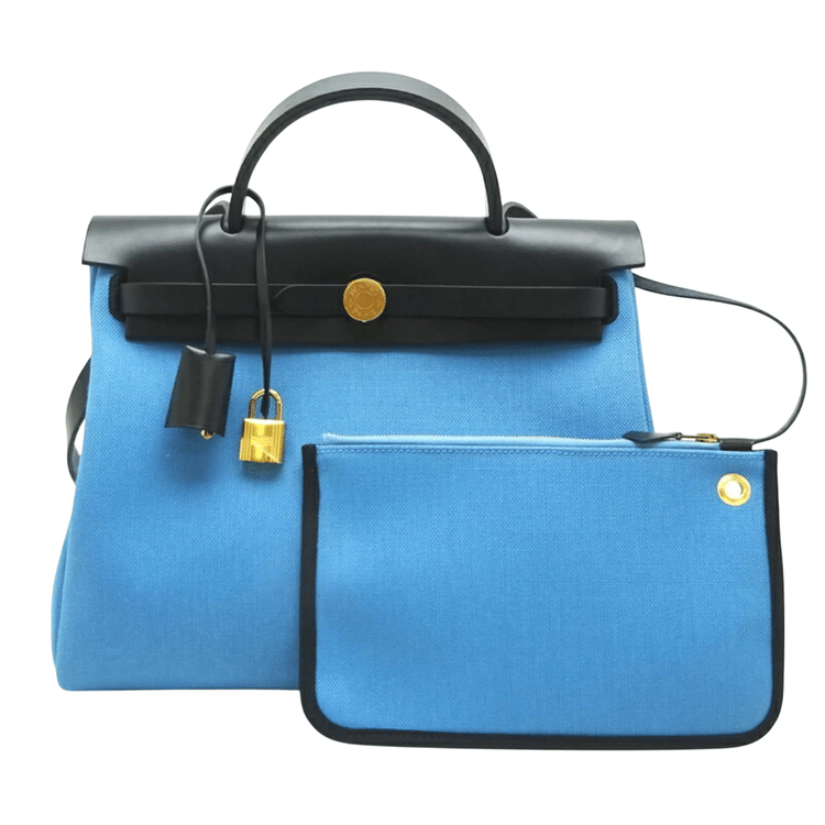 Hermes Herbag Zip 31 in Blue Jean Toile and Black Vache Hunter with Gold Hardware-Hover-Image
