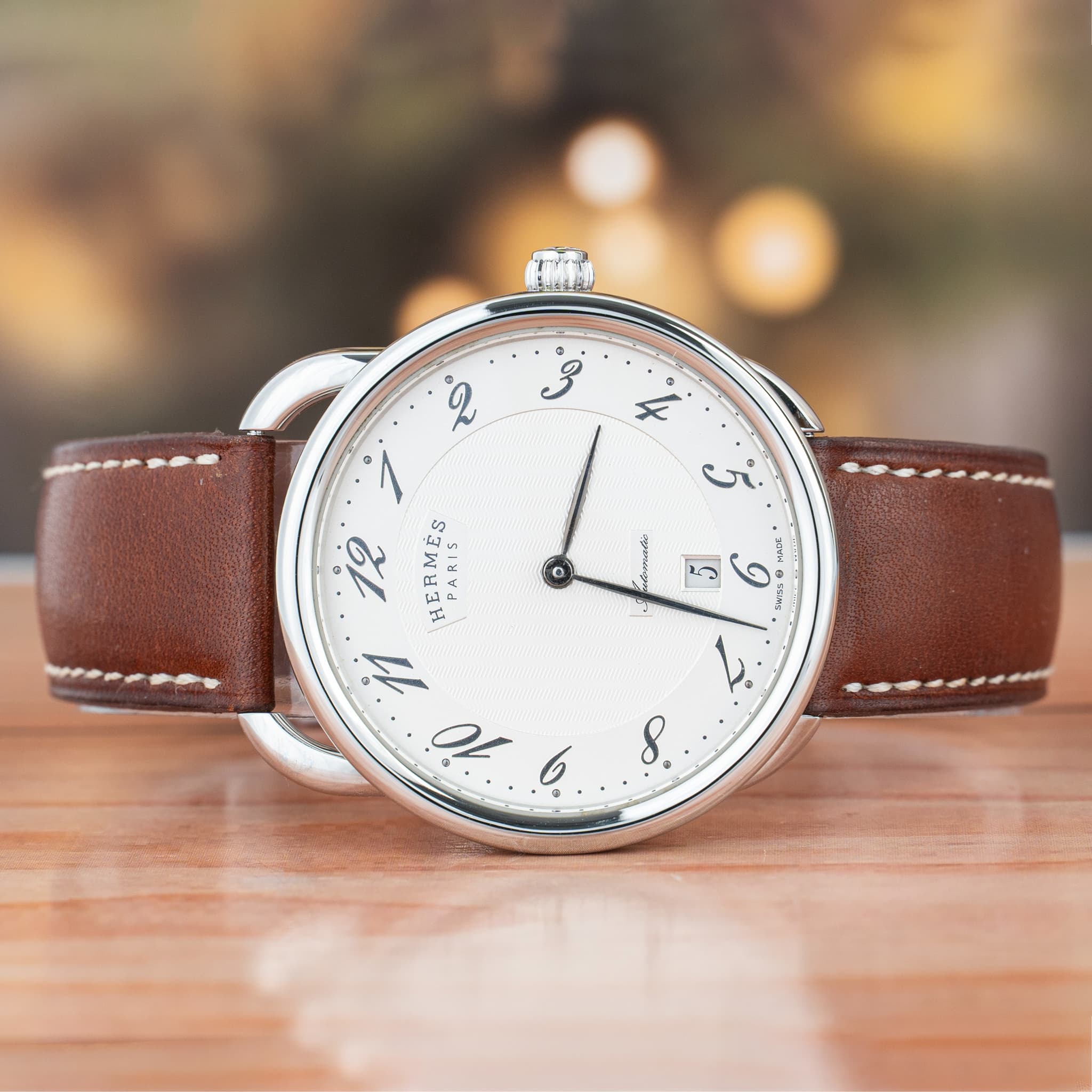 Hermes Arceau 41 MM White Dial Steel Automatic Watch Ref. No AR4.810