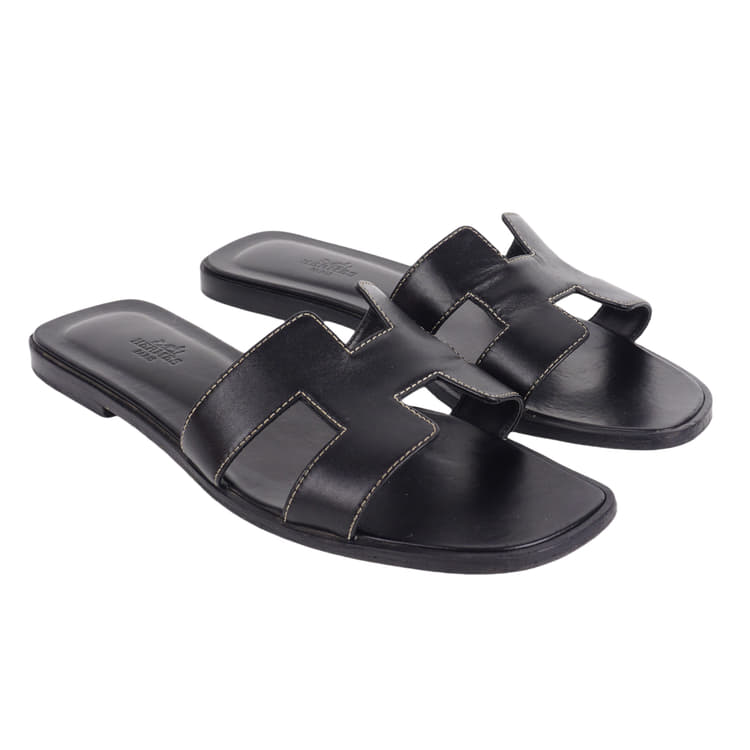 Size 39 - HermÃ¨s Oran Sandals Noir-Hover-Image