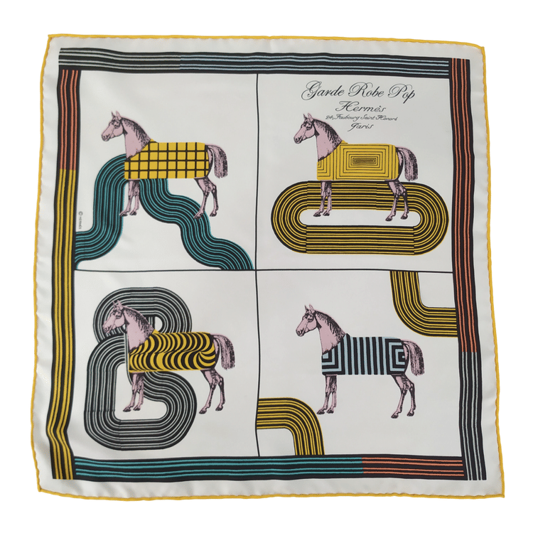 Hermes Silk Garde-Robe Pop Detail Scarf 45 White Jaune Vert-Hover-Image