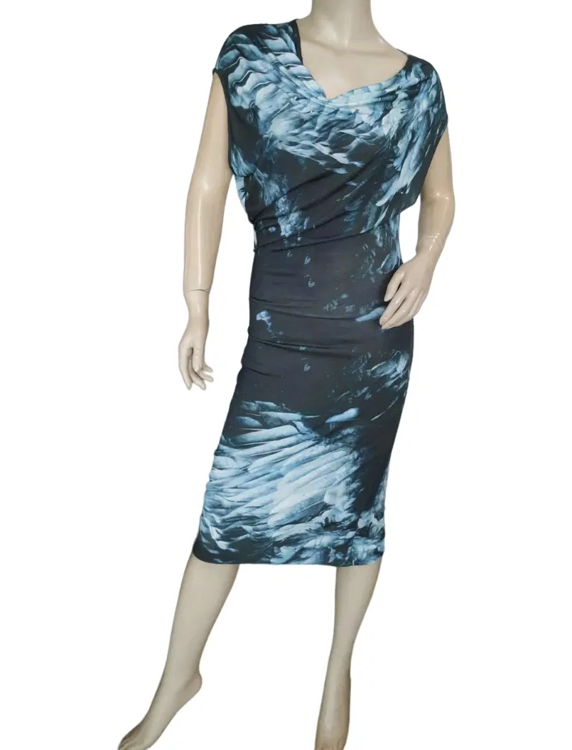 Helmut Lang Draped Bird Print Asymmetric Dress