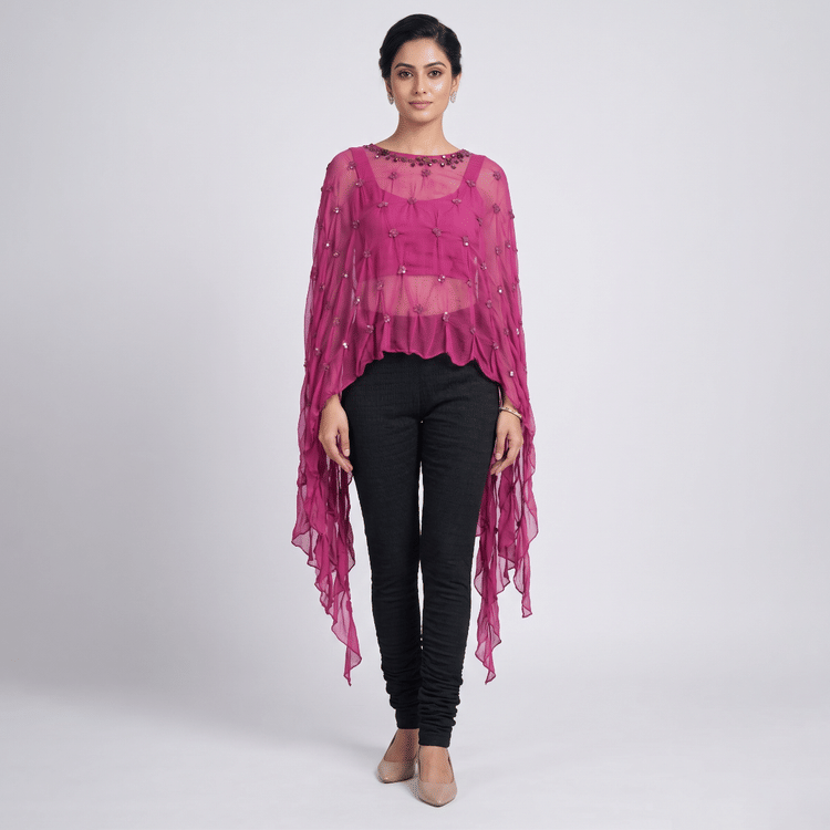 ak ok Anamika Khanna Pink Transparent Top With Blouse-Hover-Image