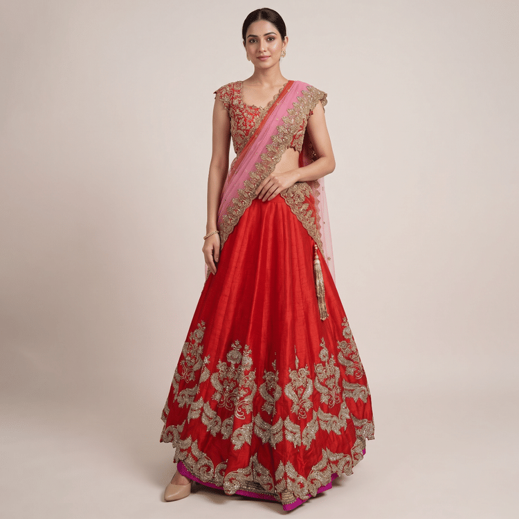 Anushree Reddy Red Bridal Lehenga-Hover-Image