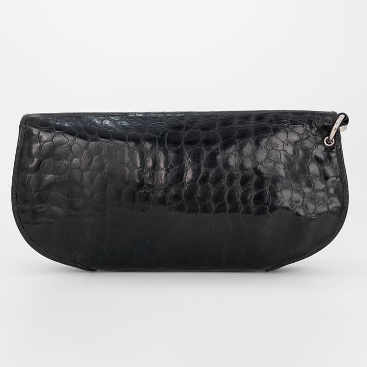 Dior Black Croc Embossed Patent Leather Oversized Wristlet Clutch-Hover-Image