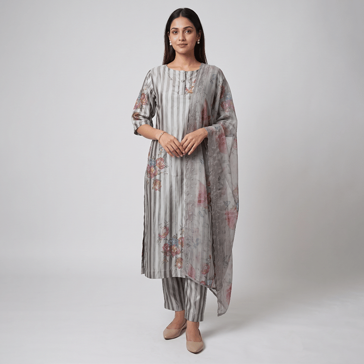 Eka Grey Stripe Suit Set-Hover-Image