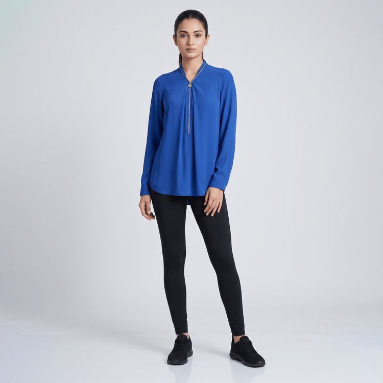 Michael Kors Blue Zipper Top-Hover-Image