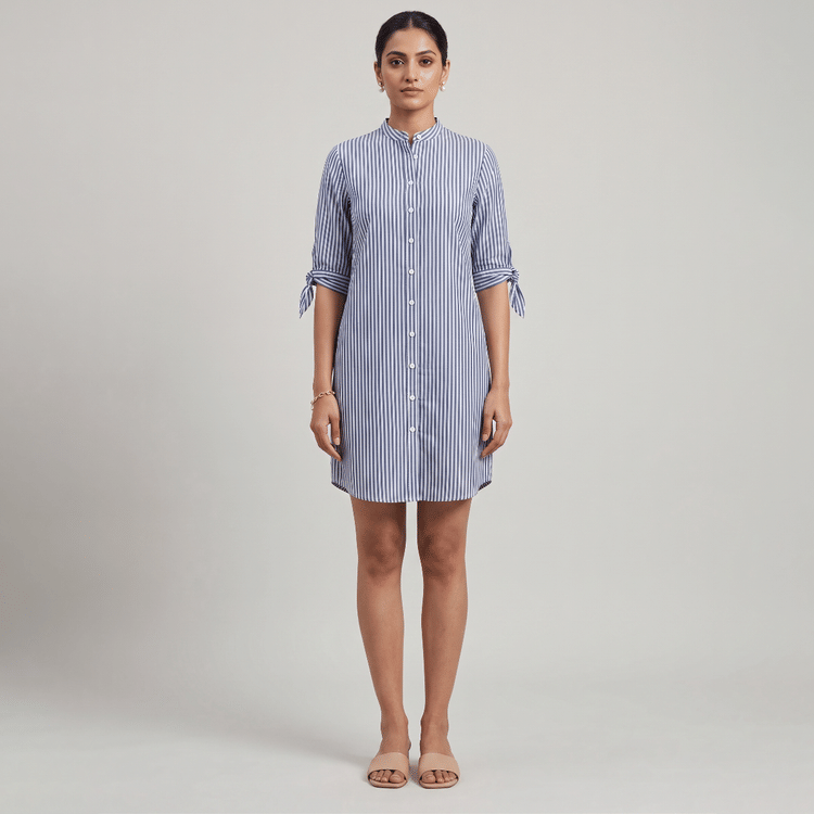 Michael Kors Blue Striped Shirt Dress, Size (XS)-Hover-Image