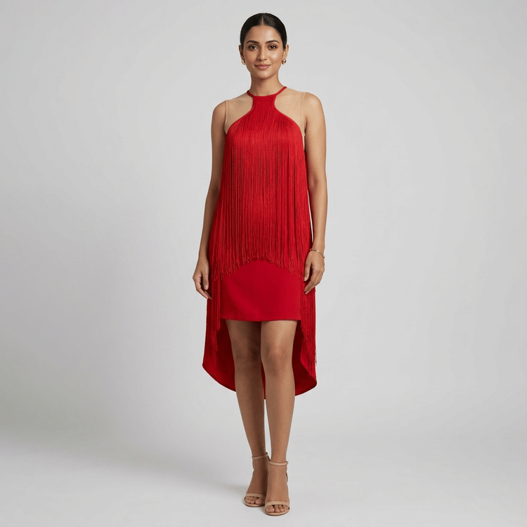 Stella McCartney Red Fringe Mini Dress -Hover-Image