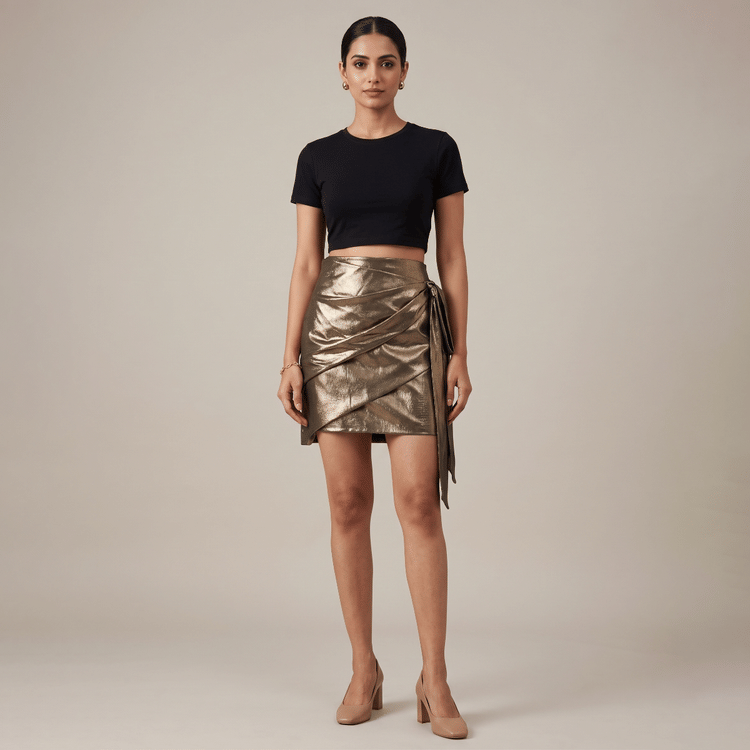 Saint Laurent Gold Metallic Skirt-Hover-Image