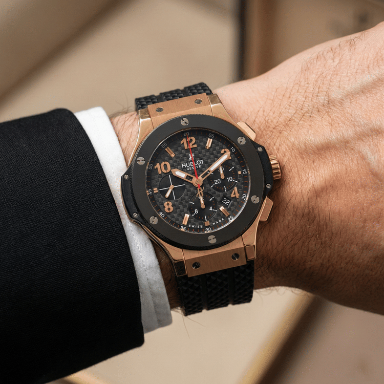 Hublot Big Bang Rose Gold 18K Black Ceramic Chrono Rubber Strap-Hover-Image
