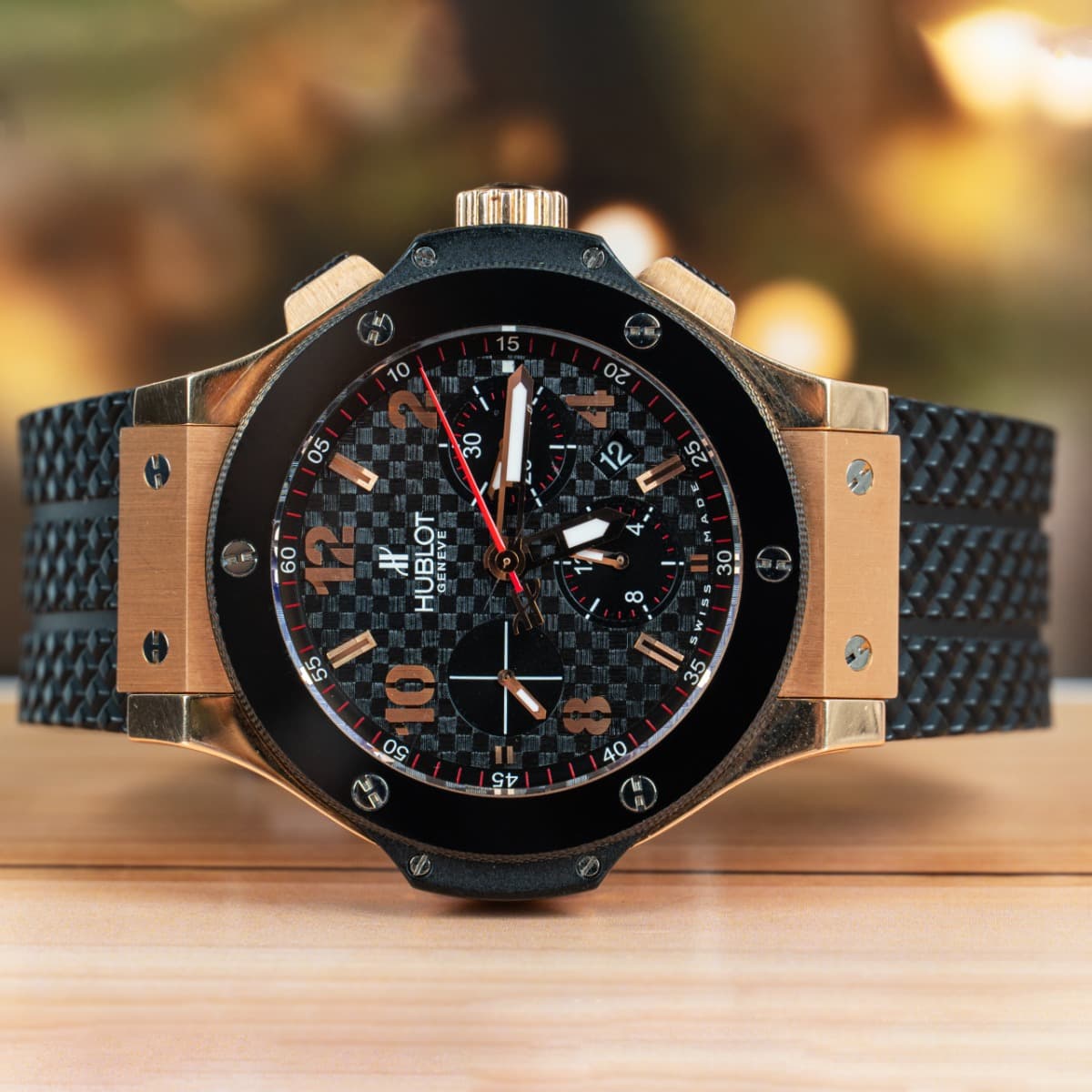 Hublot Big Bang Rose Gold 18K Black Ceramic Chrono Rubber Strap